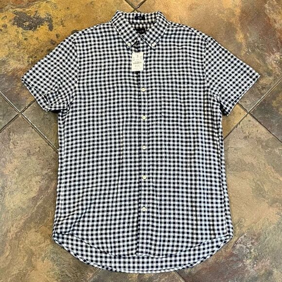 NWT J. Crew Plaid Gingham Button Up Slim Fit Short Sleeved Shirt Medium - Picture 3 of 10